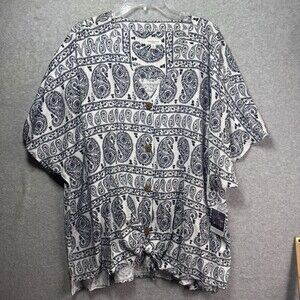 NWT Westbound Woman's Size 3X Top Boho Beach Resort Paisley Blue White Button